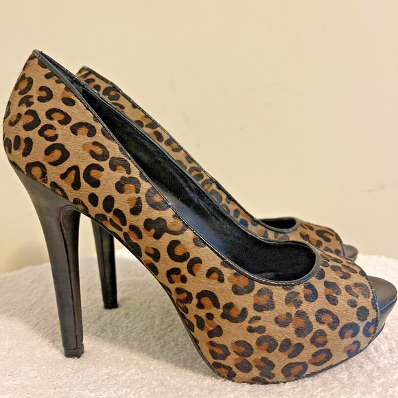 Aldo Leopard Animal Stiletto Platform High Heels 7.5M / EU38 Brown Black - Picture 2 of 6